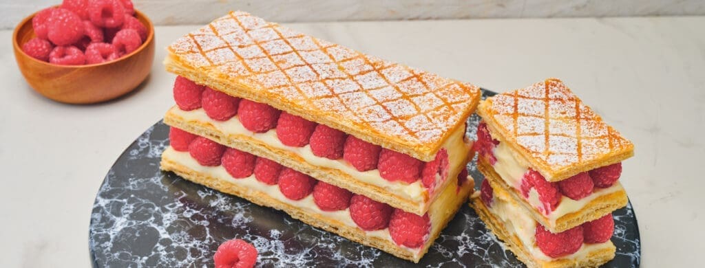 Raspberry and verbena millefeuille